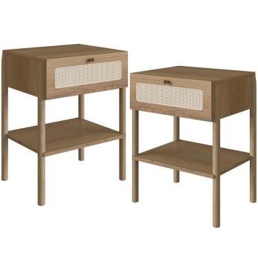 Imagem de Kit 02 Mesas De Cabeceira 01 Gaveta Com Telinha Pés Madeira Moss A03 Hanover Roble