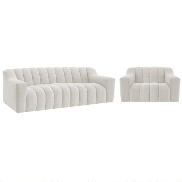 Imagem de Kit 1 Sofá 180cm 2 Poltrona Luxo Recepção Sala Elegance Bouclé Cor Branco