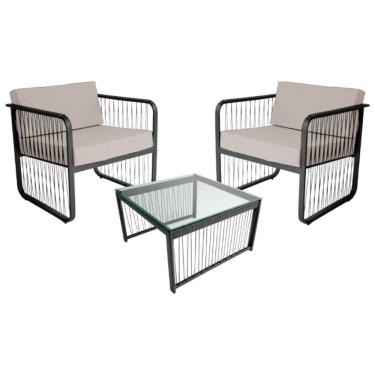 Imagem de Conjunto 2 Poltronas E Mesa Centro Fibra Sintética Santiago Preto-branco