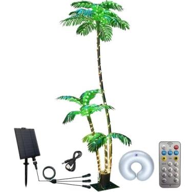 Imagem de Palmeira artificial solar, árvore de Natal, 2,8 m, 3 troncos, 260LED, simulação de palmeira tropical, luz de planta falsa para pátio, casa, escritório, praia, quintal, cruzeiro, festa, decoração de
