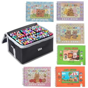 Imagem de Kit Livro de Colorir + Canetas Touch Marker com Estojo Marcador Ponta Dupla Profissional à Base de Álcool para Desenho, Pintura, Lettering, Sketch (Livro + Estojo 204 Canetas)