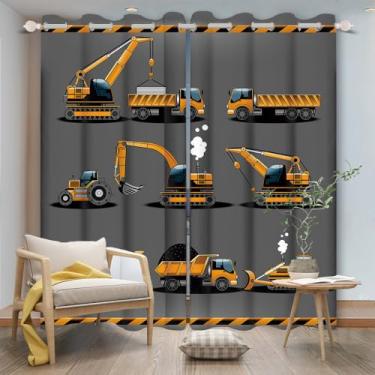 Imagem de Cortinas de janela de carro de construção para meninos crianças quarto desenho animado escavadeira, caminhão, guindaste, trator, cortinas blackout para janela para berçário, sala de jogos, quarto