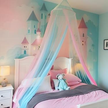 Imagem de Eimilaly Mosquiteiro Com Dossel Bicolor Rosa E Azul, Para Decoração De Quarto Meninas - Proteção Contra Insetos Pendurar, Adultos Bebês, Porta Única
