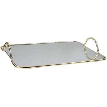 Imagem de Bandeja Pequena Multiuso Espelhada com Alça Dourada 25x16cm - Moment