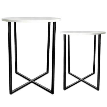 Imagem de Mesa De Canto Dupla Gana Redonda Decoração Para Sala Preto/Branco - Ge