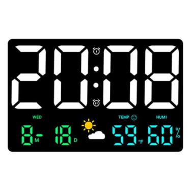 Imagem de Relógio de parede digital com sensor de umidade e temperatura, visor LED colorido para sala de estar, escritório, despertador multifuncional com previsão do tempo