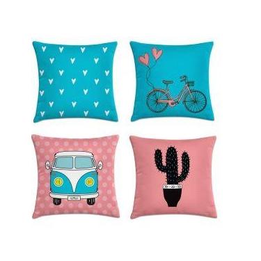 Imagem de kit 4 capas almofadas decorativa azul e rosa - kombigode
