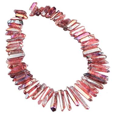 Imagem de Rockcloud Natural Rock Pontos de Cristal Revestido de Titânio Bastões de Quartzo Transparentes Estacas Topo Perfurado 38 cm, #15-Wine Red(Polished), 1