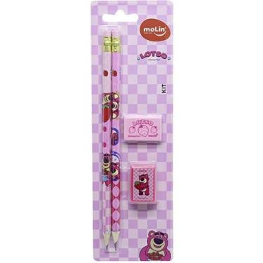 Imagem de kit 2 lapis HB, 1 apontador, 1 borracha, kit escolar Lotso