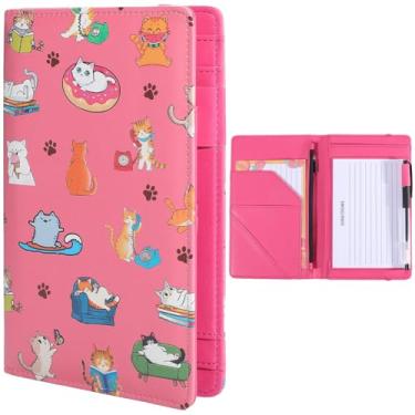 Imagem de CREATCABIN Pasta para prancheta de gato, pasta, couro, portfólio, pasta, armazenamento, prancheta, armazenamento, prancheta, com suporte para cartão, bloco de notas, fecho elástico, laço para caneta