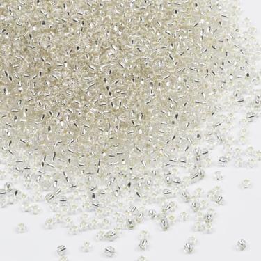 Imagem de Tibaoffy Transparente com contas forradas de prata tamanho 8/0 artesanato contas de semente de vidro 3 mm para fabricação de joias (total cerca de 100 g cerca de 3600 peças)