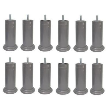 Imagem de Kit 12 Pe Cama Box Fixo Cinza 12cm Plástico Com Parafuso Central - Jth