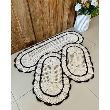 Imagem de Kit Tapete e Passadeira Cozinha Oval 3 Pçs Leque Com Listra (Marrom)