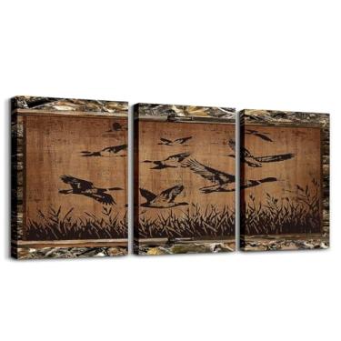 Imagem de Feelyou Decoração de parede infantil com imagem de pato selvagem, 30,5 x 40,6 cm, 3 peças, tema de caça, pesca, arte em tela, para sala de estar, quarto, cabana, quinta, escritório, arte, pôsteres
