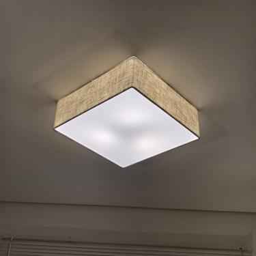 Imagem de Plafon Quadrado Md-3001 Cúpula em Tecido 12/35x35cm Rustico Bege - Bivolt
