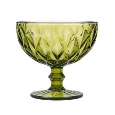 Imagem de Taça de Sobremesa Sorvete Coquetel de Vidro Diamante Verde 310ml Class