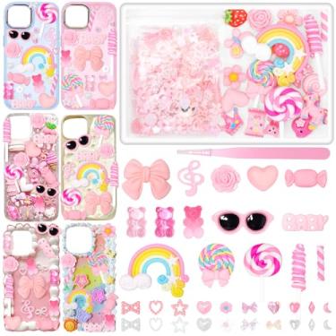 Imagem de Kit de berloques de lixo, lindos pingentes de arco-íris de pirulito doce para capa de lixo, vários formatos de gravata borboleta borboleta estrela coração slime berloque para acessórios de artesanato