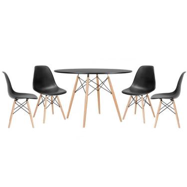 Imagem de Mesa Redonda Eames 120cm Preto + 4 Cadeiras Preto