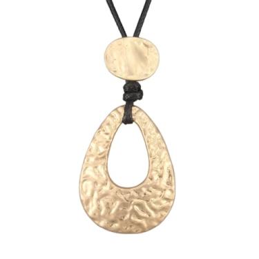 Imagem de AZORA Colar com pingente de vários anéis de cor bronze feito à mão, estilo boho, longo, de couro, para mulheres, Couro sintético, Sem Pedra Preciosa