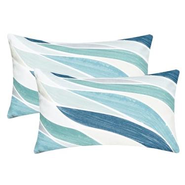 Imagem de CaliTime Capas de almofada decorativas 30,5 x 50,8 cm pacote com 2 capas de almofada geométricas de lã aconchegante em dois tons abstrata onda do mar para sofá-cama, decoração de casa de fazenda