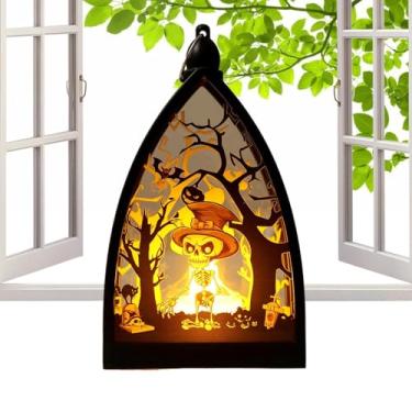 Imagem de Lanternas De Halloween Para Interior - Lanterna de Mesa de Esqueleto, Abóbora e Castelo - Peças Centrais Decorativas para Interior Exterior Quintal Jardim Acampamento e Varanda