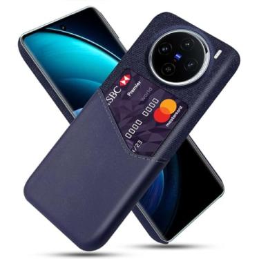 Imagem de Capa para Vivo X100,Anti-deslizamento,Proteção contra quedas de 360°,Resistência à impressão digital,Tela e caso de couro PU com 1 slot de cartão atrás-Blue