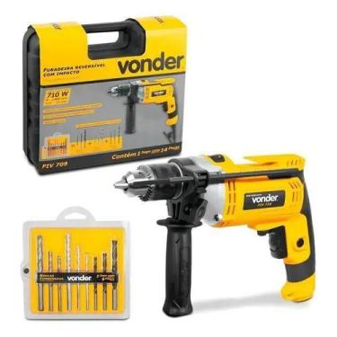 Imagem de Furadeira reversível com impacto kit 14 pçs vonder fiv709n