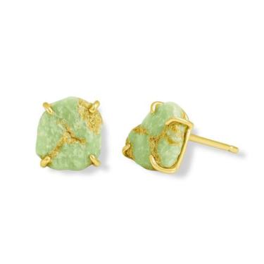 Imagem de Brinco Tarraxa Crisoprasio - Cristal Natural, Banho Ouro 18k