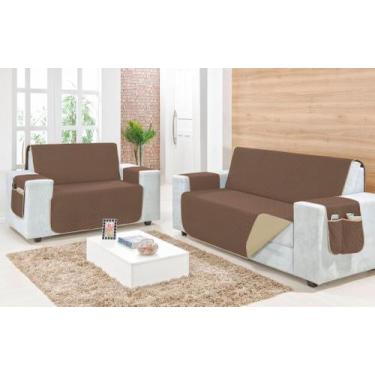 Imagem de Capa Protetora Para Sofá Manu 2 e 3 Lugares Liso Com bolso Microfibra 