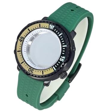 Imagem de FEIYASHI Caixa de relógio preta enlatada tartaruga de atum vidro de cristal de safira para NH34 NH35 NH36 movimento 100 m à prova d'água, Movimento 14 nh35 + anel branco, Caixa de relógio de luxo