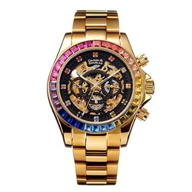 Imagem de DANIEL&DOUGLAS Relógio de pulso analógico mecânico automático DD8802DG esqueleto marca preto dourado masculino, Dourado