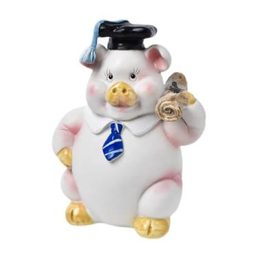 Imagem de Fenteer Cofrinho em Formato de Porco, Escultura para Crianças, Chapéu Preto, Tamanho real