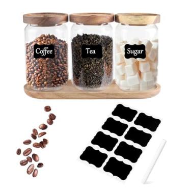 Imagem de Conjunto de recipientes de café e chá, organizador de café, potes de armazenamento de vidro herméticos para cozinha, bancada, tanque de armazenamento de vidro com tampa de bambu natural, organizador