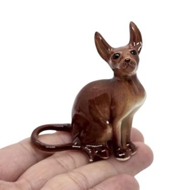 Imagem de ChangThai Design Tiny 2½" Brown Sit Sphynx Hairless Cat - Miniature Hand Made Ceramic Cats Kittens Kitty Feline Animals Cute Porcelain Decorative Figures Collectible Figurines Décor Pet Lovers Gifts