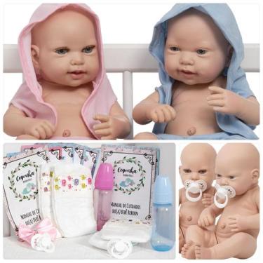 Imagem de 2 Bebes Reborn Casal Gemeos Menino Menina Saída de Banho - Cegonha Reb