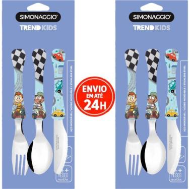 Imagem de Kit Com 2 Talher Infantil Carros Inox Simonaggio Disney Garfo e Faca, 