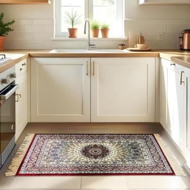 Imagem de 1 Tapete Cozinha Belga Grande Passadeira Es Cl 66 x 110 Vr (D8Cla Vinho Marfim Verde - Classico Medalhão Floral)