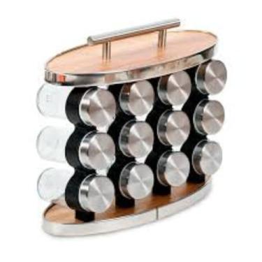 Imagem de Porta Temperos e Condimentos Em Inox 12 Potes com Suporte e Acabamento Premium