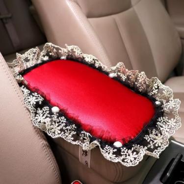 Imagem de MINGZAIQIPEI Capa de console central automotiva fofa para console de carro capa de apoio de braço de renda, almofada de apoio de braço central macia e fofa para a maioria dos protetores de decoração