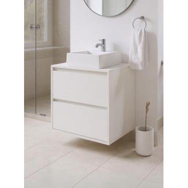 Imagem de Gabinete para Banheiro com Cuba 60cm Mdf Branco Dubai - On Móveis