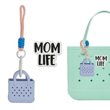 Imagem de HMGES Mini berloques de EVA para bolsa Bogg – pequena bolsa aberta com mosquetão paracord e pingente "Mom Life" – comporta chaves, fones de ouvido e pequenos itens essenciais – serve para todas as
