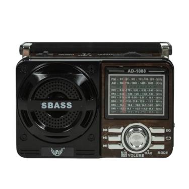 Imagem de Rádio Portátil 1088 com Bluetooth Bivolt com USB Cartão SD Auxiliar P2 e Pilhas Entrada AC Recarregável AM FM SW (Marrom)