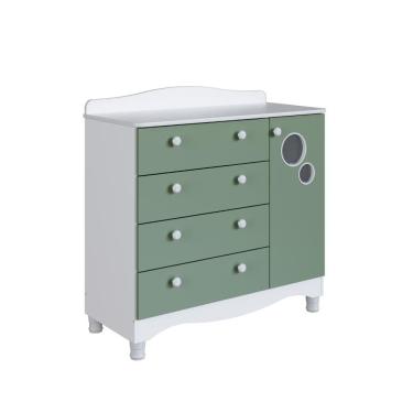 Imagem de Cômoda Infantil 4 Gavetas 1 Porta Fraldário Linha Encanto 90cm Branco/Verde - Completa Móveis