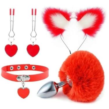 Imagem de Kit Sado Pompom Com 4 Acessórios Eróticos Conjunto Erótico BDSM Plug Anal com Cauda, Tiara e Gargantilha 7340
