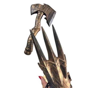 Imagem de Kit Fantasia Guerreiro Medieval Luva + Machadinha dourado