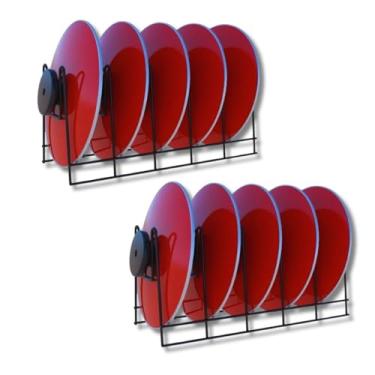 Imagem de Kit com 2 Suporte Organizador Porta Refratário Aramado Para Tampa de Panela Frigideiras Tábuas de carne Assadeiras Formas de Bolo e Travessas Para Armário de Cozinha 33cm x 14cm x 15cm Cor Preto