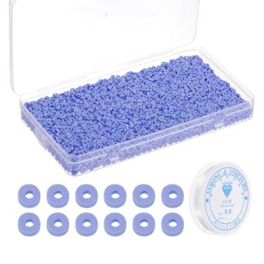 Imagem de PATIKIL Kit de 4000 peças de pulseira de contas de argila, 4 mm, contas espaçadoras de argila de polímero redondas preppy Heishi disco com cordão elástico para fazer joias faça você mesmo, azul