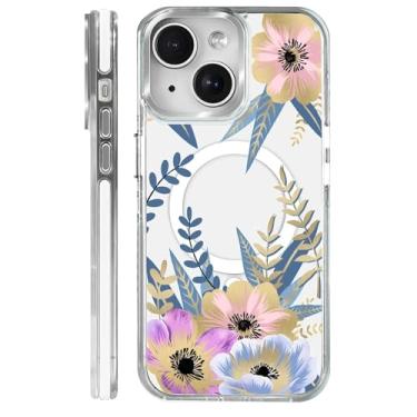 Imagem de Yuning419 Capa para iPhone 13/14, compatível com Magsafe, capa transparente com proteção total da câmera para meninas e mulheres, capa magnética protetora à prova de choque - pétala florescendo