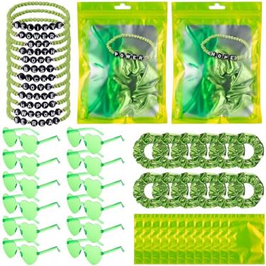 Imagem de Maysing Conjunto de 12 conjuntos de amizade presente de festa de aniversário Brave BFF pulseira verde neon coração óculos de sol verde brilhante scrunchie e bolsa para mulheres amigas presente de
