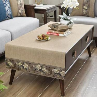 Imagem de Toalhas de mesa de café retangulares para sala de estar bordadas, toalha de mesa de café de linho de algodão com bolsos, tecido lavável para cozinha, decoração de casa, inauguração de casa, marrom, 51